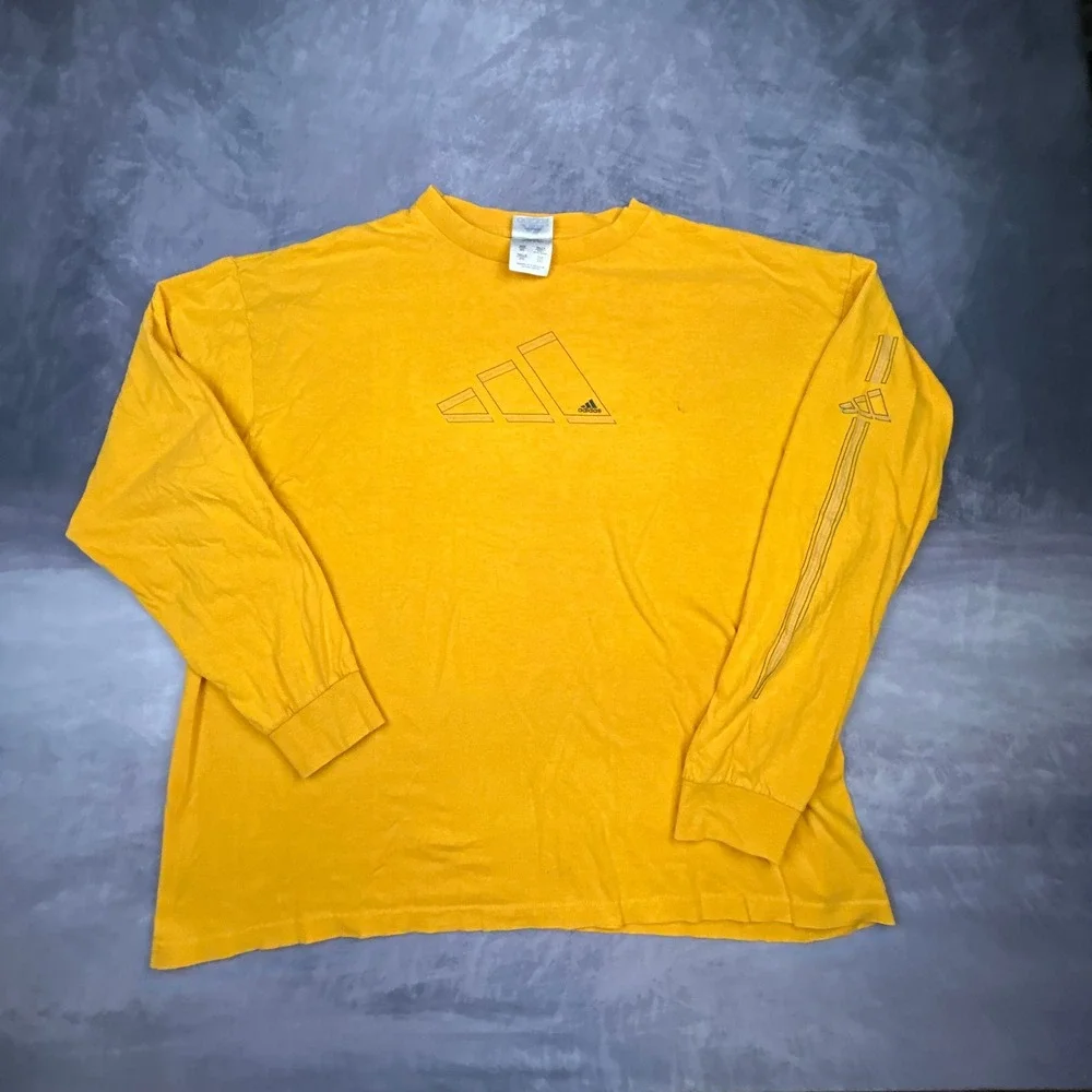 Vintage 90s Adidas Long Sleeve T-Shirt Yellow Boxy Skater Streetwear 2XL